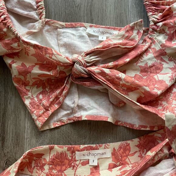 V. Chapman apple blossom flower print tie front crop top + skirt set size 2 XS - Picture 4 of 9